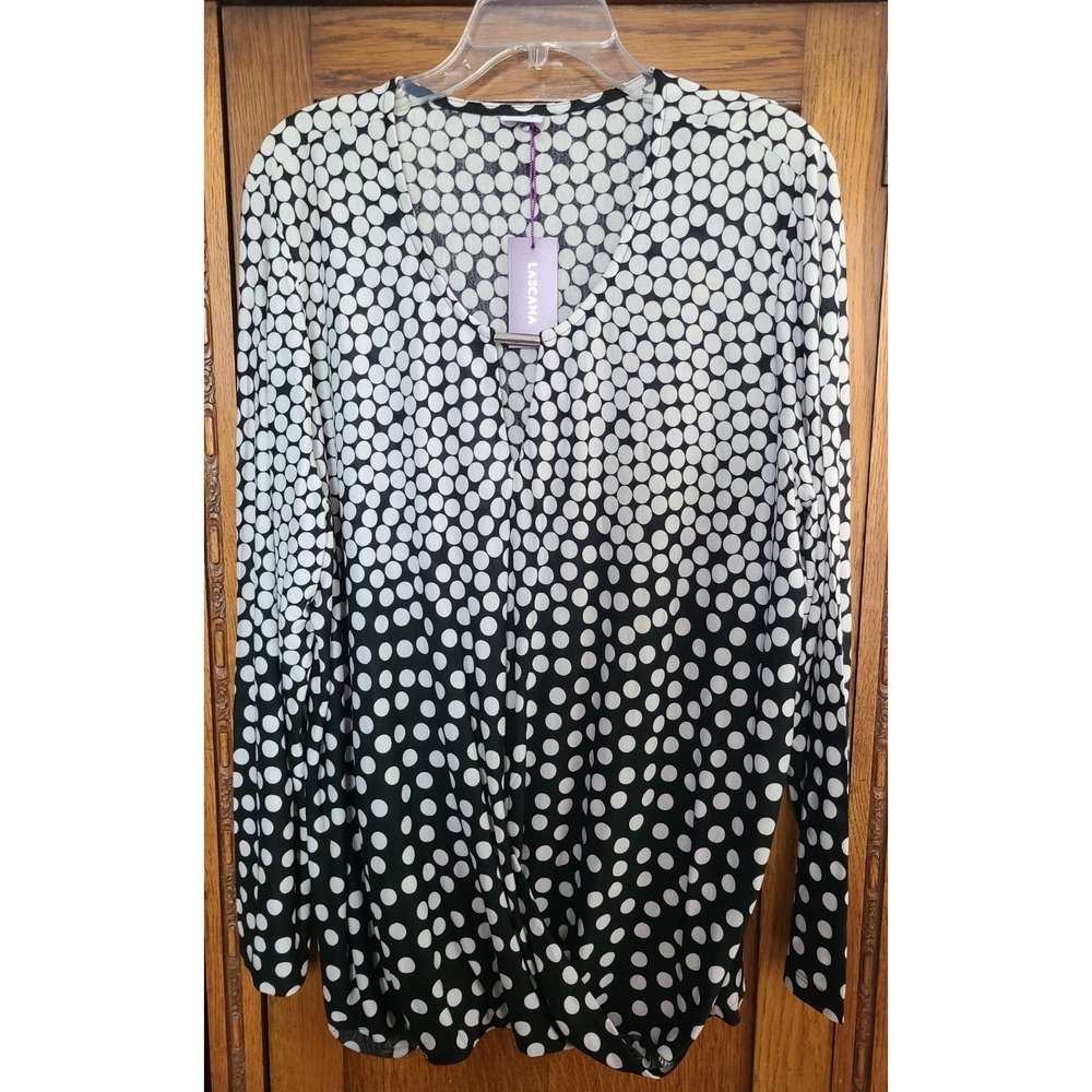 Lascana Womens Polka Dot Ombre Twist Front Blouse Black White US 16/18 NEW